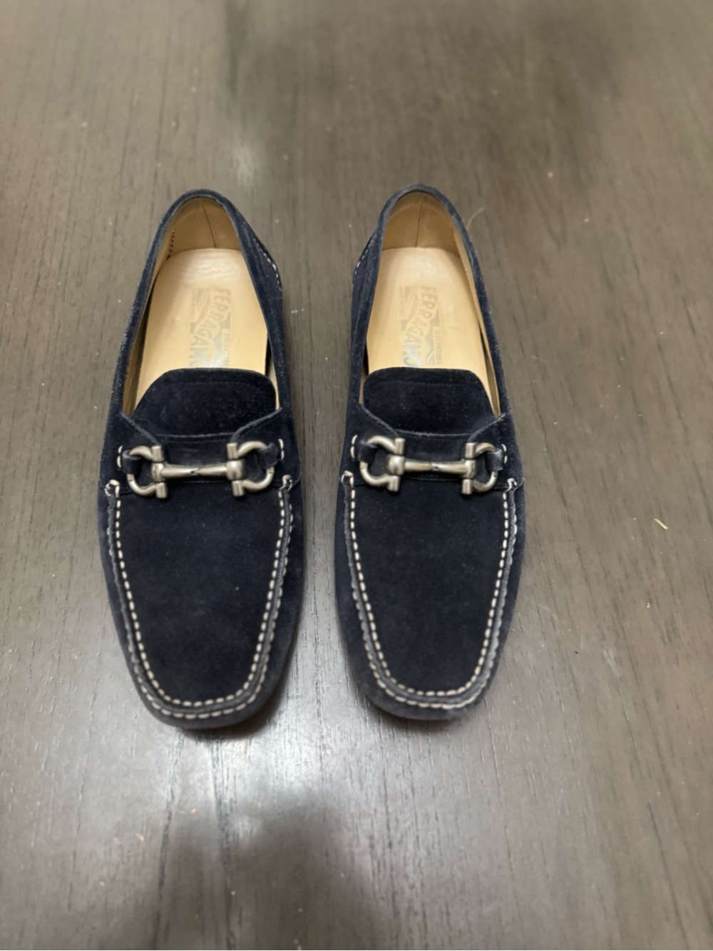 Salvatore Ferragamo Navy Suede Bit Loafers View 3